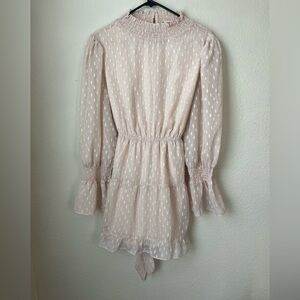 LoveRiche Swiss Dot Ruffle Mini Dress L Boho Cottagecore Smocked Long Sleeve